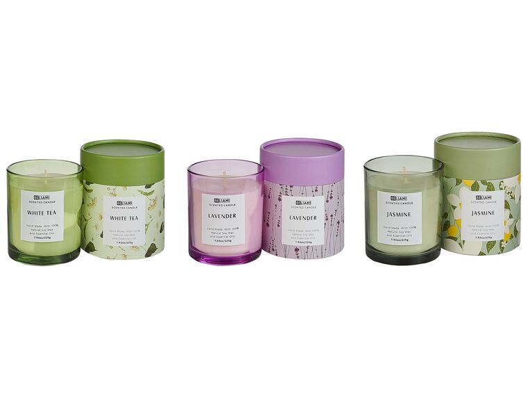 3 bougies à la cire de soja parfumées thé blanc/lavande/jasmin COLORFUL BARREL_874672