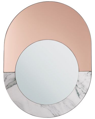 Nástěnné zrcadlo oválné  65 x 50 cm růžovo zlaté / bílý mramor RETY