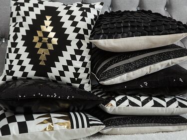 Set of 2 Faux Leather Cushions Striped 45 x 45 cm Black LUNARIA
