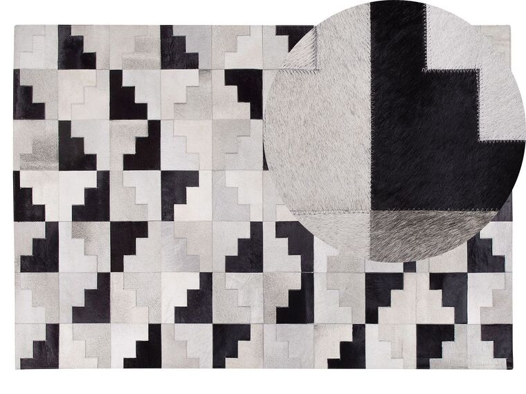 Dywan patchwork skórzany 140 x 200 cm czarno-szary EFIRLI_743015