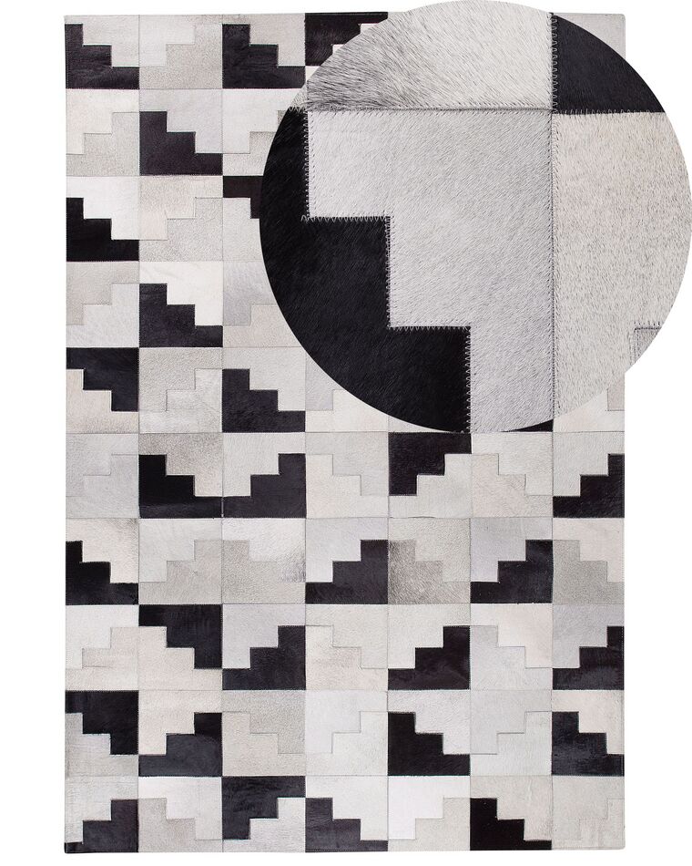 Teppich Kuhfell schwarz-grau 140 x 200 cm Patchwork Kurzflor EFIRLI_743015
