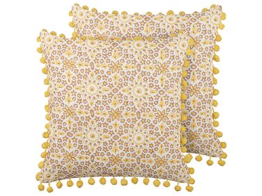 Conjunto de 2 almofadas decorativas com padrão floral amarelo e castanho 45 x 45 cm LYCROIS
