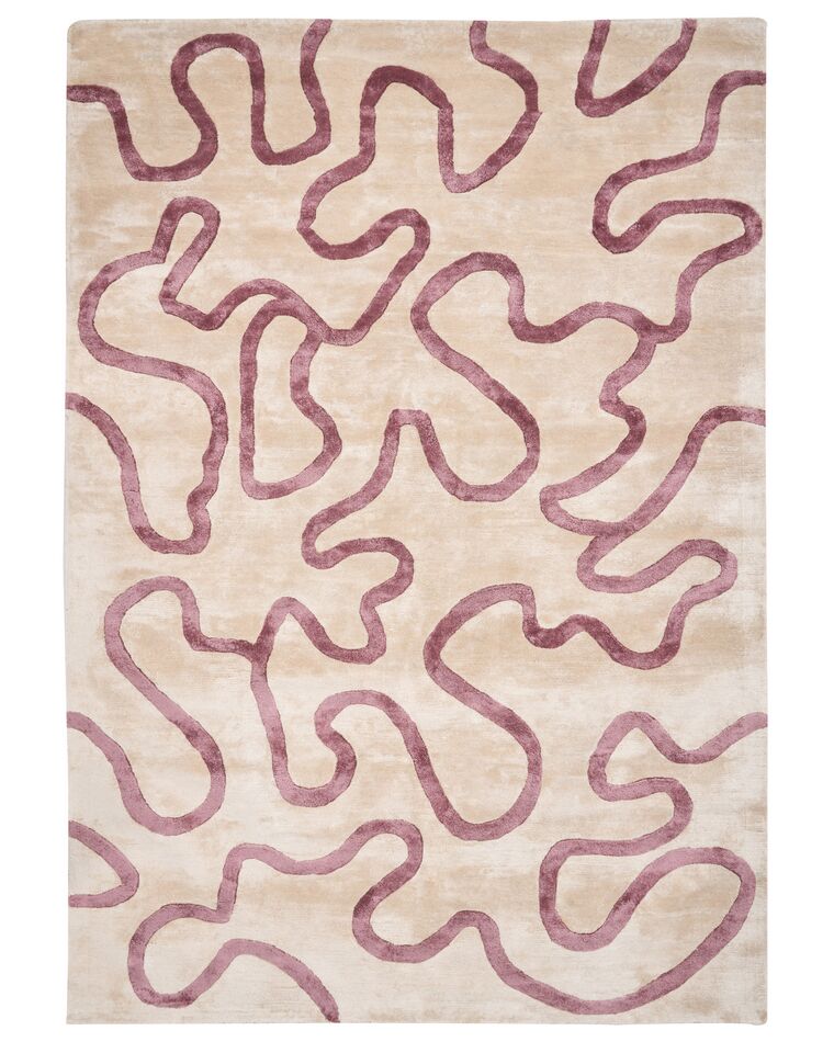 Matta abstrakt mönster 160 x 230 cm viskos beige och rosa KAPPAR_903995