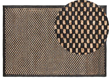 Kožený koberec 140 x 200 cm čierna/béžová GERCE II