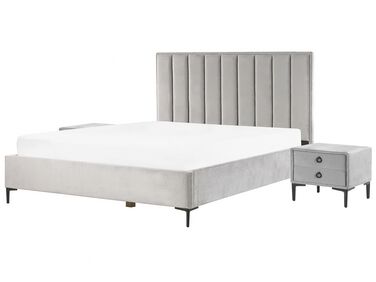 Ensemble de chambre en velours gris clair avec lit coffre 180 x 200 cm SEZANNE