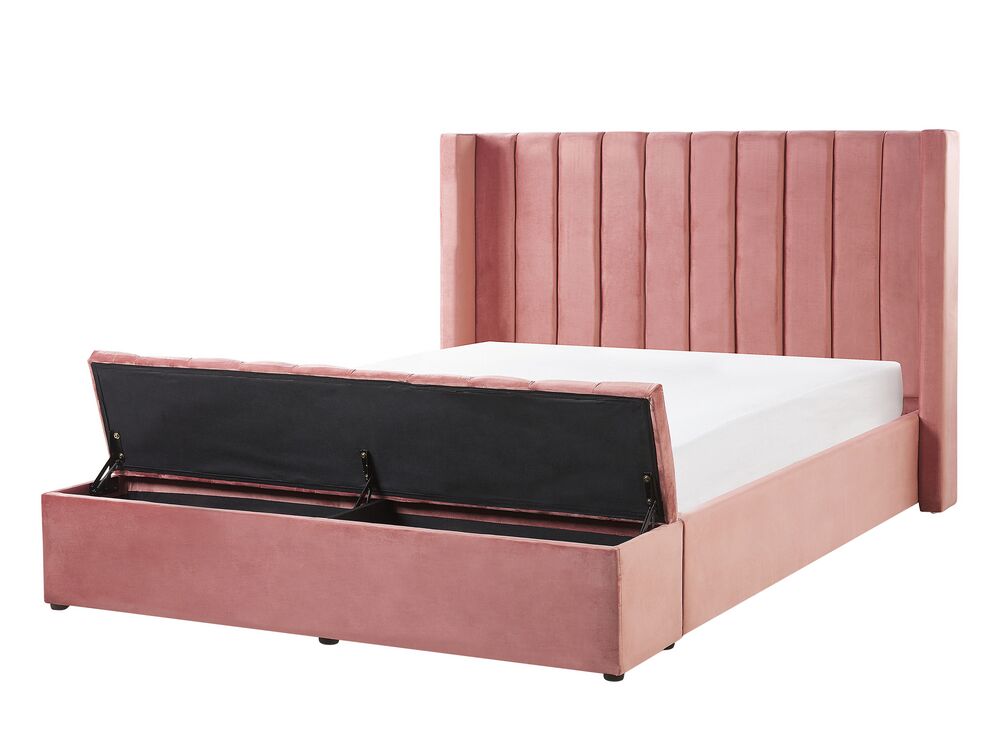 Letto Imbottito In Velluto Rosa Con Vano Contenitore 180 X 200 Cm Noyers Beliani It