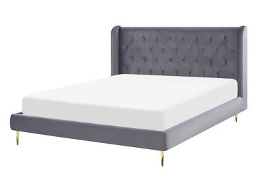 Zamatová posteľ 140 x 200 cm sivá FORBACH