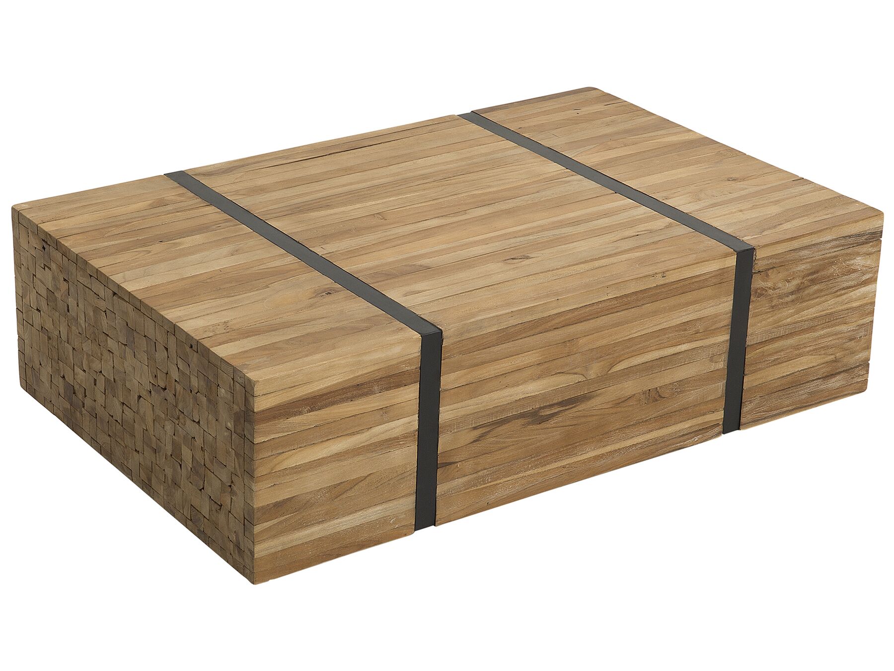 Rectangular Rustic Coffee Table Teak Wood and Metal Gander