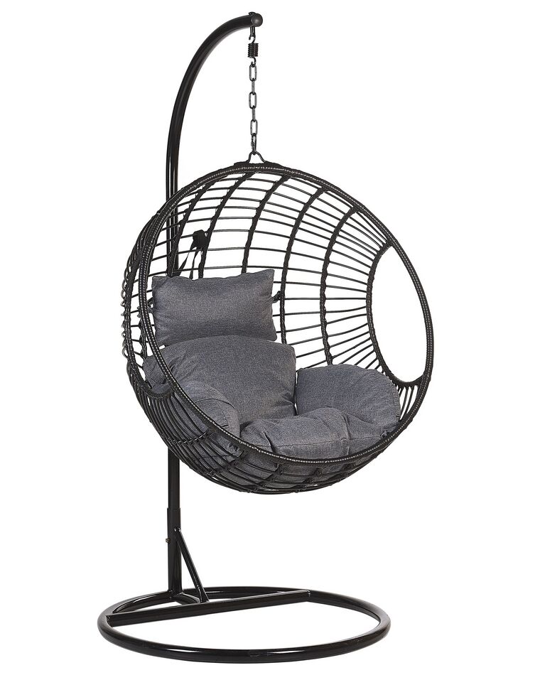 PE Rattan Hanging Chair with Stand Black ASPIO_763710