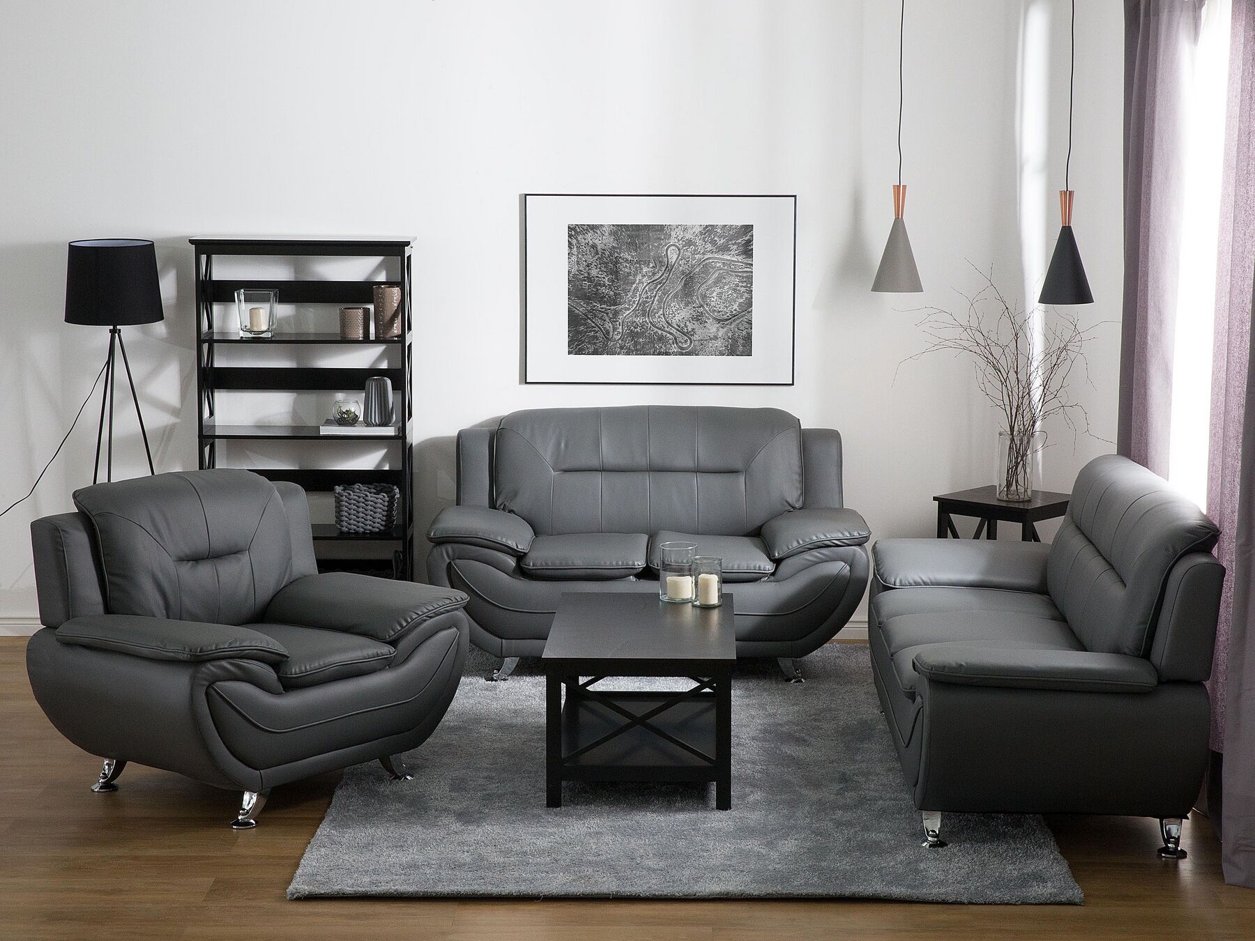 Faux Leather Living Room Set Grey LEIRA Beliani.co.uk