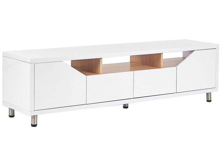 TV-Möbel weiß / heller Holzfarbton mit 2 Schubladen 160 x 40 x 44 cm CINCI_832491
