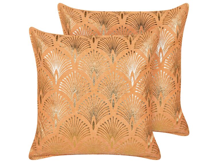 Set of 2 Cotton Cushions Geometric Pattern 45 x 45 cm Orange HOYA_892849