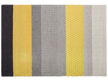 Teppich Wolle grau / gelb 160 x 220 cm Streifenmuster Kurzflor AKKAYA
