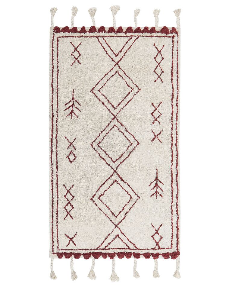 Teppich Baumwolle weiß / rot 80 x 150 cm Kurzflor KENITRA_831321