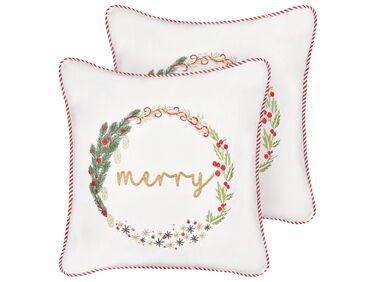 Set of 2 Velvet Cushions Christmas Motif 45 x 45 cm White EUCHARIS