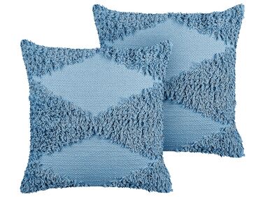 Set of 2 Tufted Cotton Cushions 45 x 45 cm Blue RHOEO