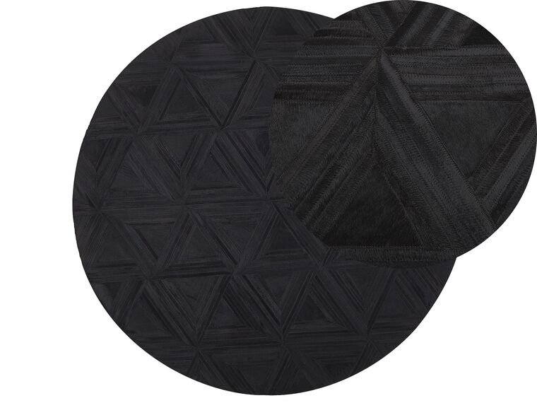 Tappeto in pelle bovina nera con motivo geometrico ⌀ 140 cm KASAR_787082