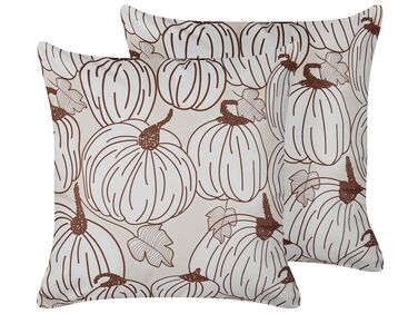 Set of 2 Velvet Cushions Pumpkin Pattern 45 x 45 cm Beige GOURD