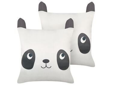 Set of 2 Cotton Kids Cushions Panda Motif 45 x 45 cm Black and White PANDAPAW