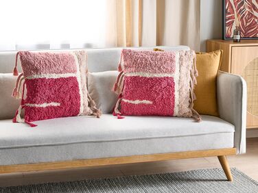 Set of 2 Tufted Cotton Cushions with Tassels 45 x 45 cm Pink BISTORTA