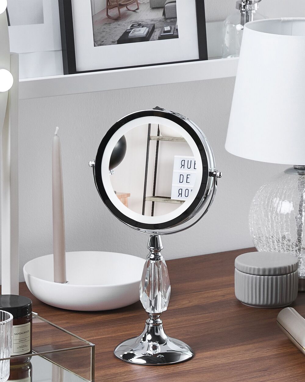 Miroir de maquillage avec LED ø 18 cm argenté MAURY 