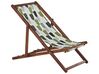 Set of 2 Acacia Folding Deck Chairs and 2 Replacement Fabrics Dark Wood with Off-White / Green Leaf Pattern ANZIO_819831