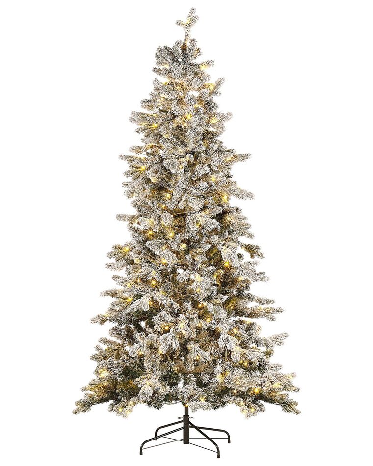 Künstlicher Weihnachtsbaum mit LED Beleuchtung schneebedeckt 210 cm weiß TATLOW_813192