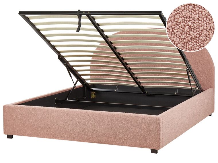 Boucle EU King Size Ottoman Bed Pastel Pink VAUCLUSE_913107