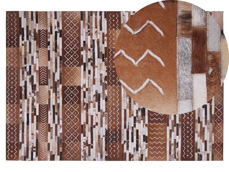 Dywan patchwork skórzany 140 x 200 cm brązowy HEREKLI_764688