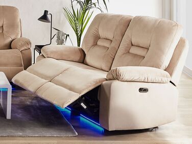 2 Seater Velvet LED Electric Recliner Sofa with USB Port Beige BERGEN