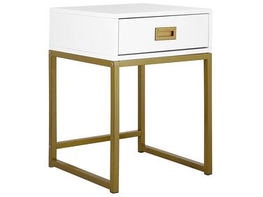 Table appoint blanche / dorée avec tiroir LARGO