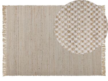 Teppich beige 140 x 200 cm kariertes Muster Kurzflor zweiseitig ZERDALI