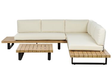 Lounge Set zertifiziertes Akazienholz 5-Sitzer hellbraun Auflagen cremeweiss MYKONOS