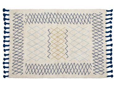 Teppich Baumwolle beige / blau 140 x 200 cm geometrisches Muster Kurzflor ERZINCAN
