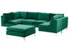 Sofá em formato de U com 6 lugares em veludo verde e repousa-pés EVJA_789519
