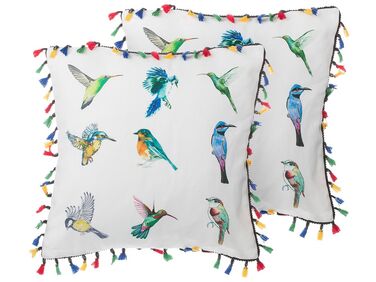 Set of 2 Cushions Bird Motif 45 x 45 cm White MALLOW