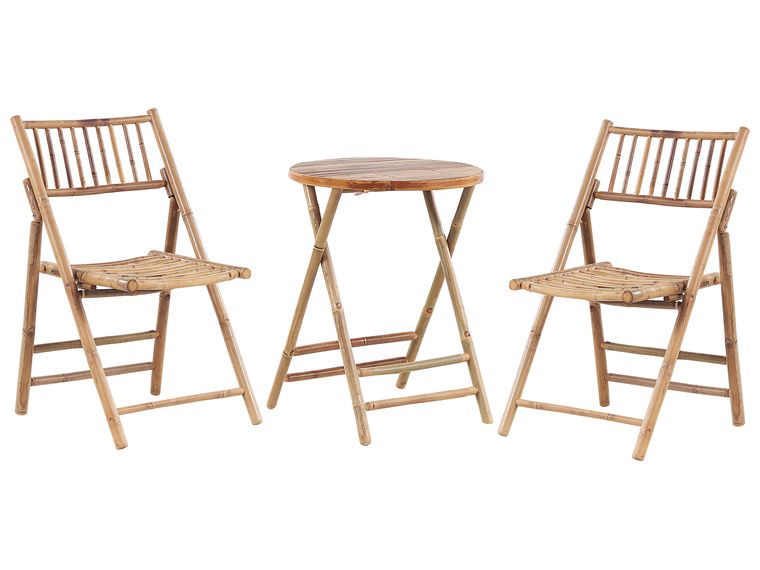 Bamboo Bistro Set Light Wood and OffWhite SAVALLETRI Beliani.co.uk