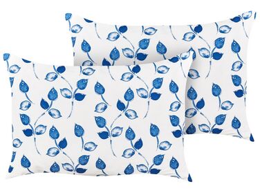 Set of 2 Outdoor Cushions Leaf Motif 40 x 60 cm White and Blue TORBORA