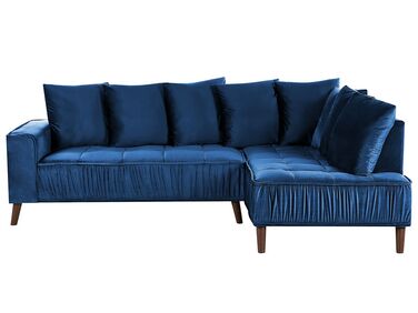 Left Hand Velvet Corner Sofa Blue GRENA