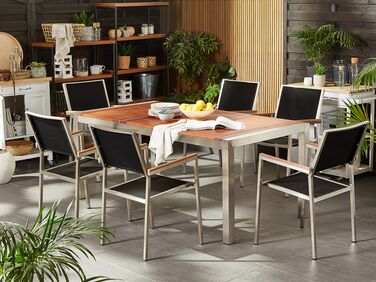 6 Seater Garden Dining Set Eucalyptus Wood Top with Black Chairs GROSSETO