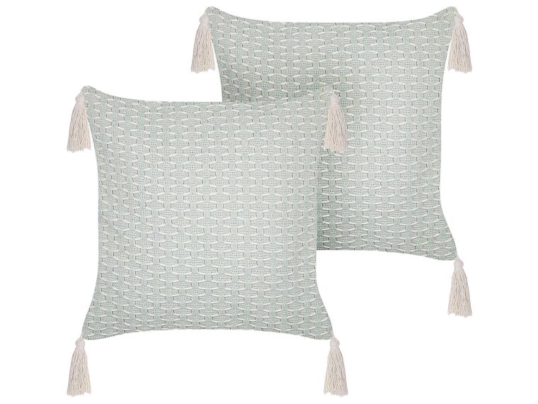 Set of 2 Cushions Geometric Pattern with Tassels 42 x 42 cm Mint Green HAKONE_856351