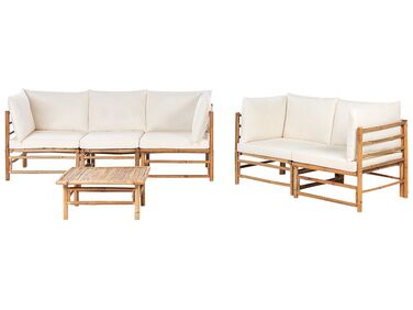 Lounge Sofa Set 3-teilig Bambusholz hellbraun 5-Sitzer modular Auflagen cremeweiß CERRETO