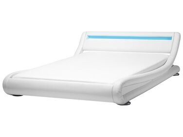 Bílá kožená postel s LED světlem 180x200 cm AVIGNON
