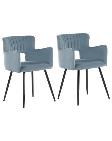 Conjunto de 2 sillas de comedor de terciopelo azul claro/negro SANILAC