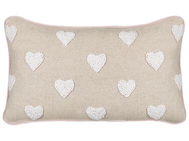 Cotton Cushion Embroidered Hearts 30 x 50 cm Beige GAZANIA