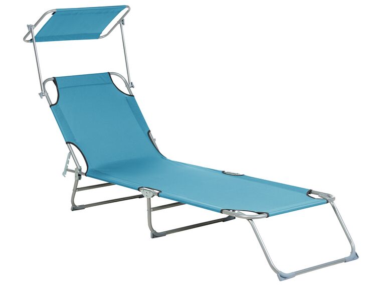 Chaise longue bleu turquoise avec pare-soleil FOLIGNO_809973