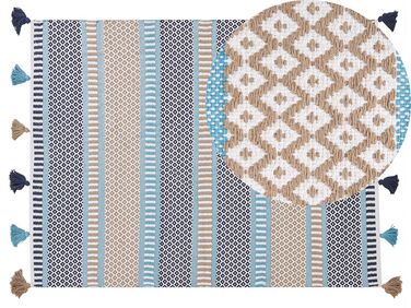 Teppich Baumwolle blau / beige 140 x 200 cm Kurzflor MARMARA