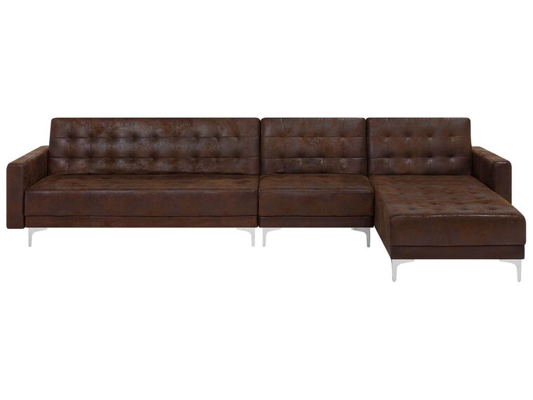 Left Hand Modular Faux Leather Sofa Brown ABERDEEN_717185