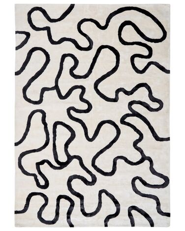 Teppich Viskose weiß / schwarz 160 x 200 cm abstraktes Muster Kurzflor KAPPAR