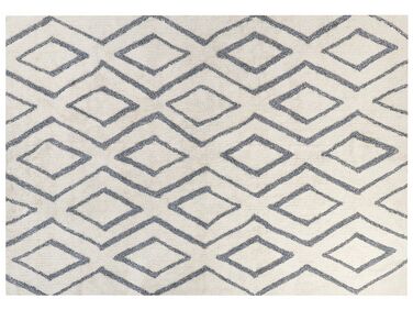 Teppich Baumwolle cremeweiß / blau 160 x 230 cm geometrisches Muster Shaggy MENDERES